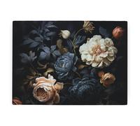 Purely Home Blue Dark Floral Worktop Protector - Large Textured Glass Chopping Board