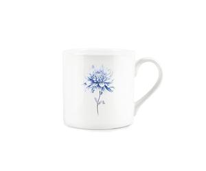 Purely Home Blue Floral Mug - Dahlia Flower Illustration Bone China Mug - Tea/Coffee Cup Present/Gift