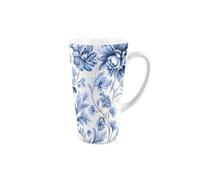 Purely Home Blue Floral Tall Latte Mug - Greek Inspired Print - Ceramic Blue Tea/coffee Present Gift