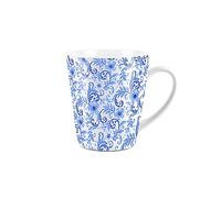 Purely Home Blue Flowers Small Latte Mug - Floral Swirl Ceramic White Tea/Coffee Present Gift
