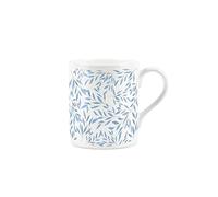 Purely Home Blue Leaves and Foliage Fern Design - Bone China Mug White Coffee/Tea Present Gift