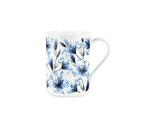 Purely Home Blue Lily Watercolour Glass Flowers - Bone China Style White Mug Coffee/Tea Present Gift
