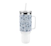 Purely Home Blue Oak Leaves & Berries - 40Oz Stainless Steel Xl Travel Cup With Straw And Lid