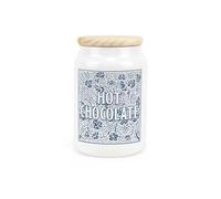 Purely Home Blue Oak Leaves & Berries Hot Chocolate Canister - Ceramic Kitchen Storage Container with Wooden Lid 600ml (14.5cm x 9.5cm)