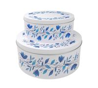 Purely Home Blue Petals Cake Tin Set - Floral Nesting Round Large & Medium Metal Baking Storage Containers Gift