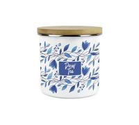 Purely Home Blue Petals Decaf Tea Canister - 1.2L Large Enamel Metal Kitchen Storage Container Gift