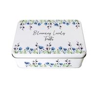 Purely Home Blue & Purple Floral Rectangular Tin - Metal Storage Container For Home/baking Gifts For Her 195 X 125 X 75mm