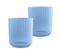 Purely Home Blue Reusable Plastic Cups - Matte Finish 15oz Ribbed Tumbler Drinking Cups Set for Outdoor Dining