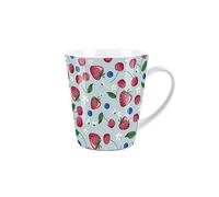 Purely Home Blue Strawberries & Cherries Design Small Latte Mug - Ceramic White Tea/Coffee Present Gift