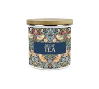 Purely Home Blue Strawberry Thief Decaf Tea Storage Canister - Morris Inspired Tapestry Artwork - Tea/Coffee/Sugar Enamel Hot Drinks Kitchen Container