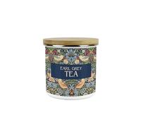 Purely Home Blue Strawberry Thief Earl Grey Tea Canister - White Metal/Enamel Medium 600ml Kitchen Storage Container Gift