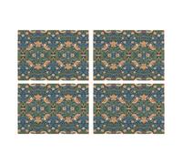 Purely Home Blue Strawberry Thief Glass Placemats Set - William Morris Artwork Table Mats Gift - Tempered Glass Non-Slip Feet 4Pk