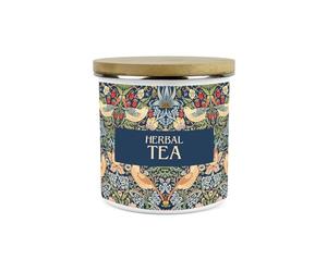 Purely Home Blue Strawberry Thief Herbal Tea Storage Canister - Morris Inspired Tapestry Artwork - Tea/Coffee/Sugar Enamel Hot Drinks Kitchen Container
