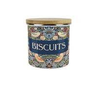 Purely Home Blue Strawberry Thief Small Biscuits Storage Canister - Morris Inspired Tapestry Artwork - Blue Floral Enamel Hot Drinks/Food Kitchen Container