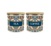 Purely Home Blue Strawberry Thief Tea & Coffee Storage Canisters Set - Morris Inspired Tapestry Artwork - Enamel Hot Drinks Storage Containers Set of 2