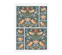 Purely Home Blue Strawberry Thief Tea Towel - Floral Morris Tapestry Linen Gifts - Panama Cotton Kitchen Dish Towel/Drying Cloth - 67cm x 45cm