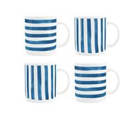 Purely Home Blue Striped Bone China Mugs - Set Of 4