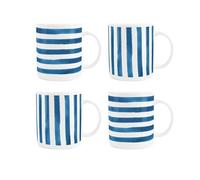 Purely Home Blue Stripes Mug Set - Mixed Set of 4 Stylish Striped Drinkware Gifts/Presents - White Bone China Coffee/Tea Hot Drinks Cup