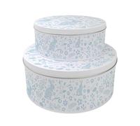 Purely Home Blue Wild Rabbits Set of 2 Cake Tins Gift - Nesting Round Large & Medium Metal Storage Containers for Cakes and Baking