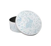 Purely Home Blue Wild Rabbits Small Cake Tin - Floral Kitchen Gifts for Animal Lovers - Round Metal Storage Container for Baking 18 x 7cm