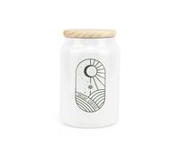 Purely Home Boho Minimalist Ceramic Decaf Coffee Storage Canister - Simplistic Bohemian Floral Kitchen Decor Gift - Kitchen Food Storage Container & Wooden Lid 600ml (14.5cm x 9.5cm)