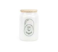 Purely Home Boho Minimalist Ceramic Decaf Tea Storage Canister - Simplistic Bohemian Floral Kitchen Decor Gift - Kitchen Food Storage Container & Wooden Lid 600ml (14.5cm x 9.5cm)
