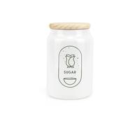 Purely Home Boho Minimalist Ceramic Sugar Storage Canister - Simplistic Bohemian Floral Kitchen Decor Gift - Kitchen Food Storage Container & Wooden Lid 600ml (14.5cm x 9.5cm)
