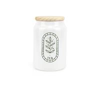 Purely Home Boho Minimalist Ceramic Tea Storage Canister - Simplistic Bohemian Floral Kitchen Decor Gift - Kitchen Food Storage Container & Wooden Lid 600ml (14.5cm x 9.5cm)