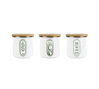 Purely Home Boho Minimalist Tea Coffee Sugar Storage Canisters Set - Floral Kitchen Gift - Metal/enamel Hot Drinks Storage Containers Set Of 3