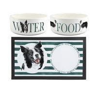 Purely Home Border Collie Pet Mat, Food & Water Bowl Set