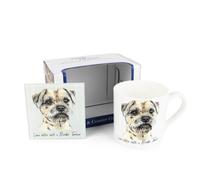 Purely Home Border Terrier Mug & Coaster Gift Set - Lifes Better With A Border Terrier - Bone China Mug And Glass Coaster Gift Set