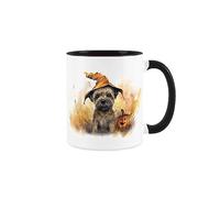 Purely Home Border Terrier Mug - Halloween Pumpkins Gift/Present Mug - Tea Coffee White & Black Ceramic Mug for Dog Lovers