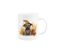 Purely Home Border Terrier Mug - Halloween Pumpkins Gift/Present Mug - Tea Coffee White Bone China Mug for Dog Lovers
