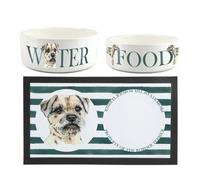 Purely Home Border Terrier Pet Mat, Food & Water Bowl Set