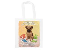 Purely Home Border Terrier Tote Bag - Silence is Golden Novelty Reusable Shopping Bag Gifts for Dog Lovers