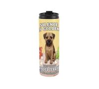 Purely Home Border Terrier Travel Flask - Silence Is Golden.. Funny Reusable 500Ml Stainless Steel Flask Mug Gift For Dog Lovers