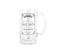 Purely Home Born in 1974 Gift Glass Stein - Vintage Beer Glass Present - 450ml Drinking Cup/Tankard Mug with Handle Gifts for Birthdays
