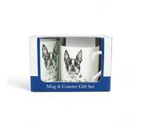 Purely Home Boston Terrier Mug & Coaster Gift Set - Lifes Better With A Boston Terrier - Bone China Mug And Glass Coaster Set