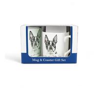 Purely Home Boston Terrier Mug & Coaster Gift Set - Lifes Better with a Boston Terrier by Rhiannon Chauncey - Bone China Mug and Glass Coaster Set - Tea/Coffee Present for Dog Lovers