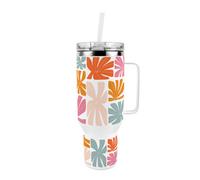 Purely Home Botanical 40Oz Stainless Steel Extra-Large Travel Cup With Straw And Lid