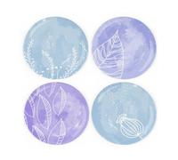 Purely Home Botanical Blue Ceramic Coaster Set - Washed Floral Print Set Of Four (4) Round Coasters Gift