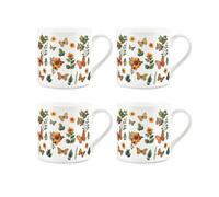 Purely Home Botanical Butterflies Bone China Mugs - Set Of 4