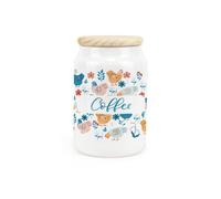Purely Home Botanical Chickens Ceramic Coffee Canister - Hens & Flowers Artwork Kitchen Storage Container & Wooden Lid 600Ml (14.5Cm X 9.5Cm)