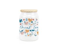 Purely Home Botanical Chickens Ceramic Decaf Tea Storage Canister - Hens & Flowers Artwork Kitchen Food Storage Container & Wooden Lid 600ml (14.5cm x 9.5cm)