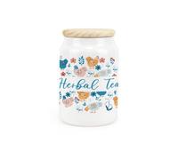 Purely Home Botanical Chickens Ceramic Herbal Tea Canister - Hens & Flowers Kitchen Storage Container & Wooden Lid 600Ml (14.5Cm X 9.5Cm)