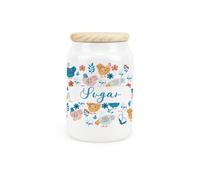 Purely Home Botanical Chickens Ceramic Sugar Canister - Hens & Flowers Artwork Kitchen Storage Container & Wooden Lid 600Ml (14.5Cm X 9.5Cm)