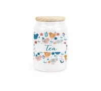 Purely Home Botanical Chickens Ceramic Tea Canister - Hens & Flowers Artwork Kitchen Storage Container & Wooden Lid 600Ml (14.5Cm X 9.5Cm)