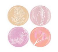Purely Home Botanical Red Ceramic Coaster Set - Washed Floral Print Set Of Four (4) Round Coasters Gift