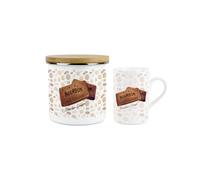 Purely Home Bourbon Mug & Canister Gift Set - Novelty Gifts for Foodies - Ceramic Mug & Enamel Biscuit Tin/Cookie Jar Present