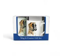 Purely Home Boxer Dog Mug & Coaster Gift Set - Lifes Better With A Boxer - Bone China Mug And Glass Coaster Set - Present For Dog Lovers